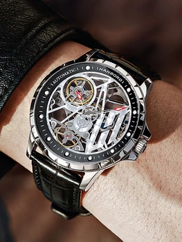 Hanboro pánske hodinky mechanické hodinky plne Automatické trend Náramkové hodinky zotrvačníka svetelný nepremokavé značky luxusné hodinky pre mužov