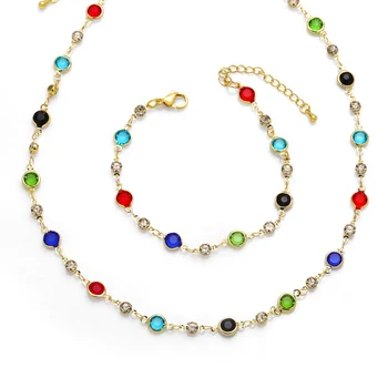 FLOLA Rainbow Crystal Korálky Náhrdelníky pre Ženy Medi Pozlátené Náhrdelník Choker Zirkónmi, Šperky Darčeky nkeb674