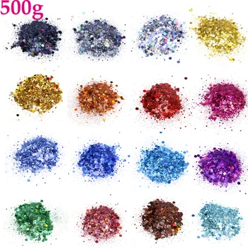 500 g/1 kg Vrece Hexagon na Nechty, Glitter Flitrami Shinning Vločka Lesk Tipy Zmiešané Veľkosť 3D Nail Prášok Pre Manikúru, Nail Art Decoration