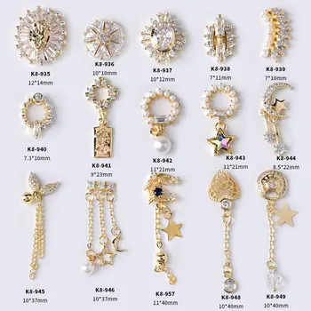 5 ks/veľa 3D kovový Prívesok Reťazca Zirkón Nail art šperky Japonský nechty, ozdoby zirkón crystal pearl Manikúra diamond Charms