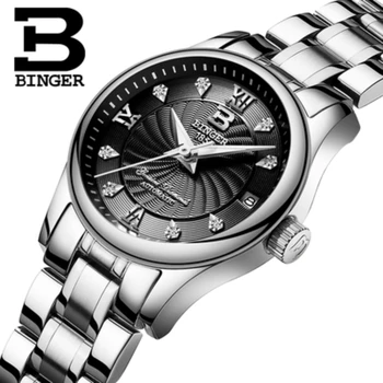 Originálne Luxusné Švajčiarsko BINGER Ženy automatické mechanické self-vietor diamant, zafír hodinky čierne jednoduché žena nepremokavé