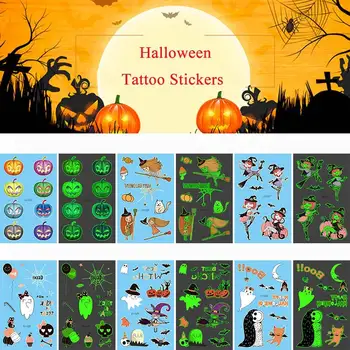 Halloween Dočasné Tetovanie pre Deti Nepremokavé Fluorescenčné Jednorazové Tetovanie Nálepky Cartoon Tvár Glitter Falošné Tetovanie Dieťa