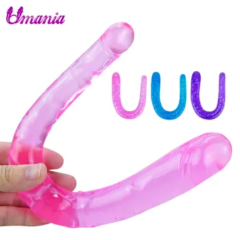 Dvojité Dildo Jelly realistický tvar U dildo Mäkké Vaginálne Penis sexuálne hračky pre Ženy Dvojité Skončil Dong Dildo Dospelých sex produkty