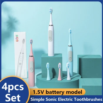 Jednoduché Sonic Elektrické zubné kefky pre Dospelých AA Batérie Čistenie Zubov zubná Kefka IPX7 Vodotesný s 2 Kefa Hlavu Prenosné