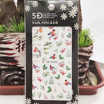 5D Nálepky na Nechty Vták Červeného Ovocia Strom Vianočné Nechty Umenie Dekorácie Stereoskopické Nálepky Príslušenstvo Anaglyph Účinok Dizajn
