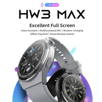 HW3 MAX Smart Hodinky NFC 1.35 palcový Ženy, Mužov, Push Správy Bluetooth Hovor Bezdrôtovú Nabíjačku Hlasový Asistent Šport Smart Hodinky iwo15