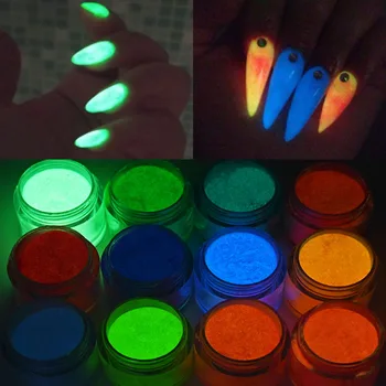 10 ml/Fľaša Svietiť V Tme Nail Art Ponárania Prášok Neon Fosfor Akryl Prášok Pre Carving Rozšírenie Prachu Svetelný Pigment Ta#042