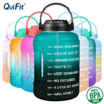 QuiFit 2.5 L 3.78 L Široká Ústa Galón Motivačný Fľaša na Vodu S Slamy BPA Free Šport Fitness cestovného Ruchu TELOCVIČNI Cestovné Časy Kanvice