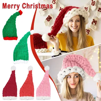 Vianočné Vlnená Priadza, Vianoce, Sneh Čiapky Tvorivé Ručne pletené Vianočné Hat Veľká Veľkosť Patchwork Zimné Teplejšie Kapoty S Reálnymi Pom