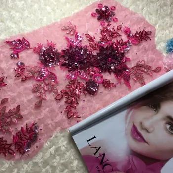 1PC 3D Korálkové Kvety Čipky Tkaniny Nášivka Výšivky Rose/Červená/Žltá Šitie Na Patche Pre Svadbu/Večerné Šaty Oblečenie