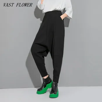 čierna Vintage Elastické vysoký Pás Vrecko Príležitostné voľné jar, jeseň, zima Hárem Nohavice Ženy Nohavice 2022 oblečenie, Streetwear
