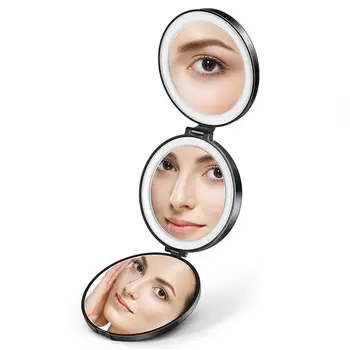 1PC Tri-Fold Kozmetické LED Zrkadlo Prenosný Mini Pocket make-up Zrkadlo 3-Bočné Skladacie Vrecko Zrkadlo 1x/5x/10x Zväčšovacie Zrkadlo