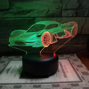 Nové Módne Auto Beží Stolové Svietidlo Pre Spálne 7 Farebný Dotykový Nabíjanie 3d Led Stolná Lampa Stereo 3d Vizuálne Nočné Svetlo