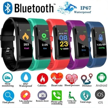 115 Plus Inteligentný Náramok Srdcovej Frekvencie Kyslíka V Krvi, Monitor Sport Sledujte Muži Ženy Fitness Tracker Nepremokavé Bluetooth Náramok