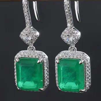 QTT Estetické Námestie Lab Emerald Turmalín Kameň Visiace Náušnice Strieborné Farebné Náušnice Pre Ženy Nevestu Darček Šperky