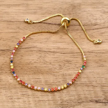 DoreenBox Vložiť Šperky z Medi & Cubic Zirconia Rainbow Náramky Kovová Multicolor Nastaviteľné 21 cm dlhé - 16 cm dlhé, 1 Kus