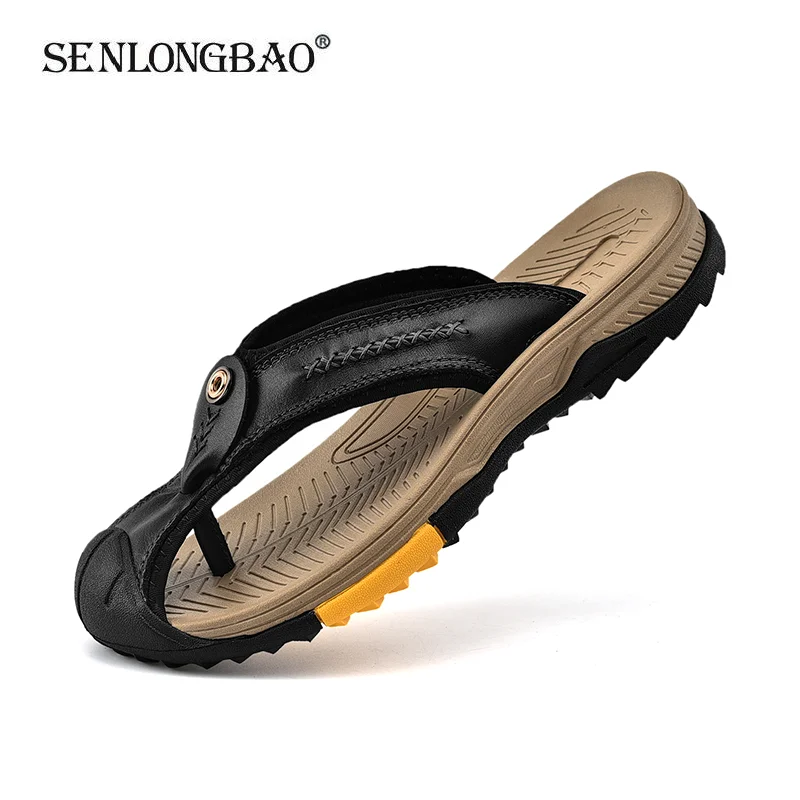 Letné Bežné Sandále Pravej Kože Mužov Outdoorové Sandále Dizajnér Flip Flops Ľahké Pánske Listov Pláže Topánky Zapatos Hombre Obrázok 0