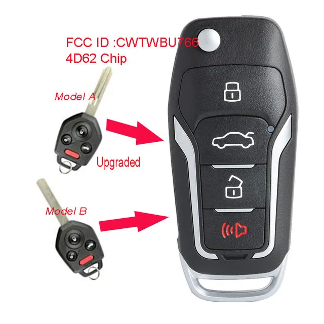 Keyecu Inovované Flip Diaľkové Auto príveskom, 433MHz 4D62 Čip, 4 Tlačidlo pre Subaru Tribeca Legacy Outback roky 2008-2010 FCC: CWTWB1U766 Obrázok 0