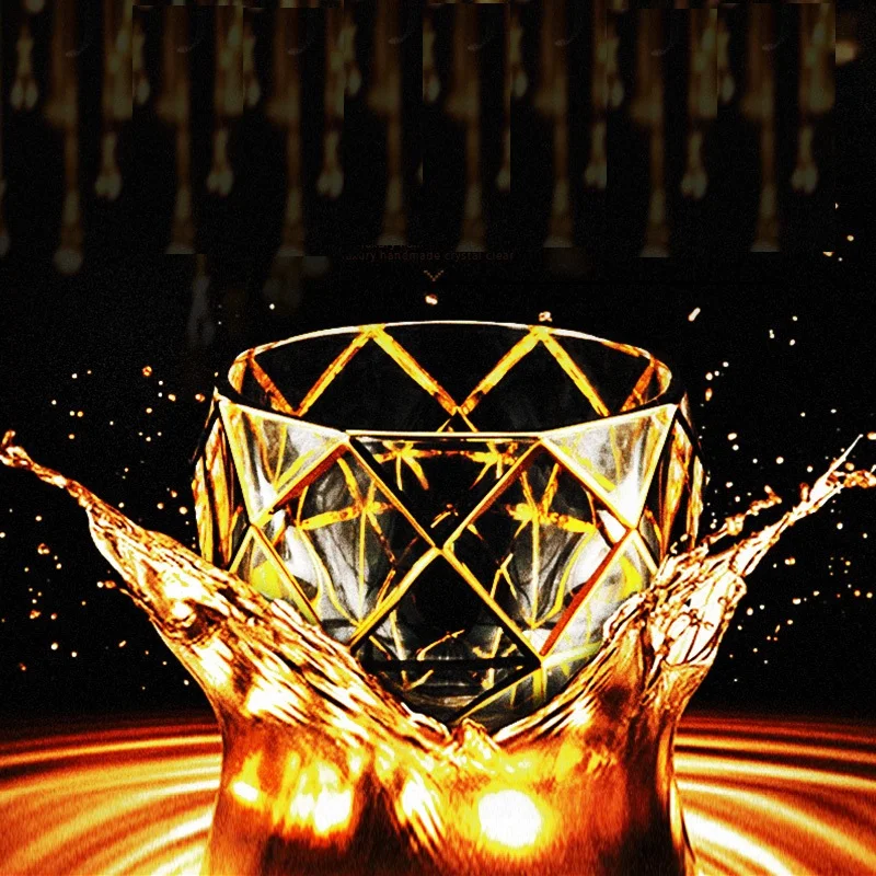 Európska Klasická Hrubé Crystal Osnovy V Gold Luxusné Whisky Poháre Staromódnou Verre Whisky Sklo Chivas Vodka Cup Obrázok 0
