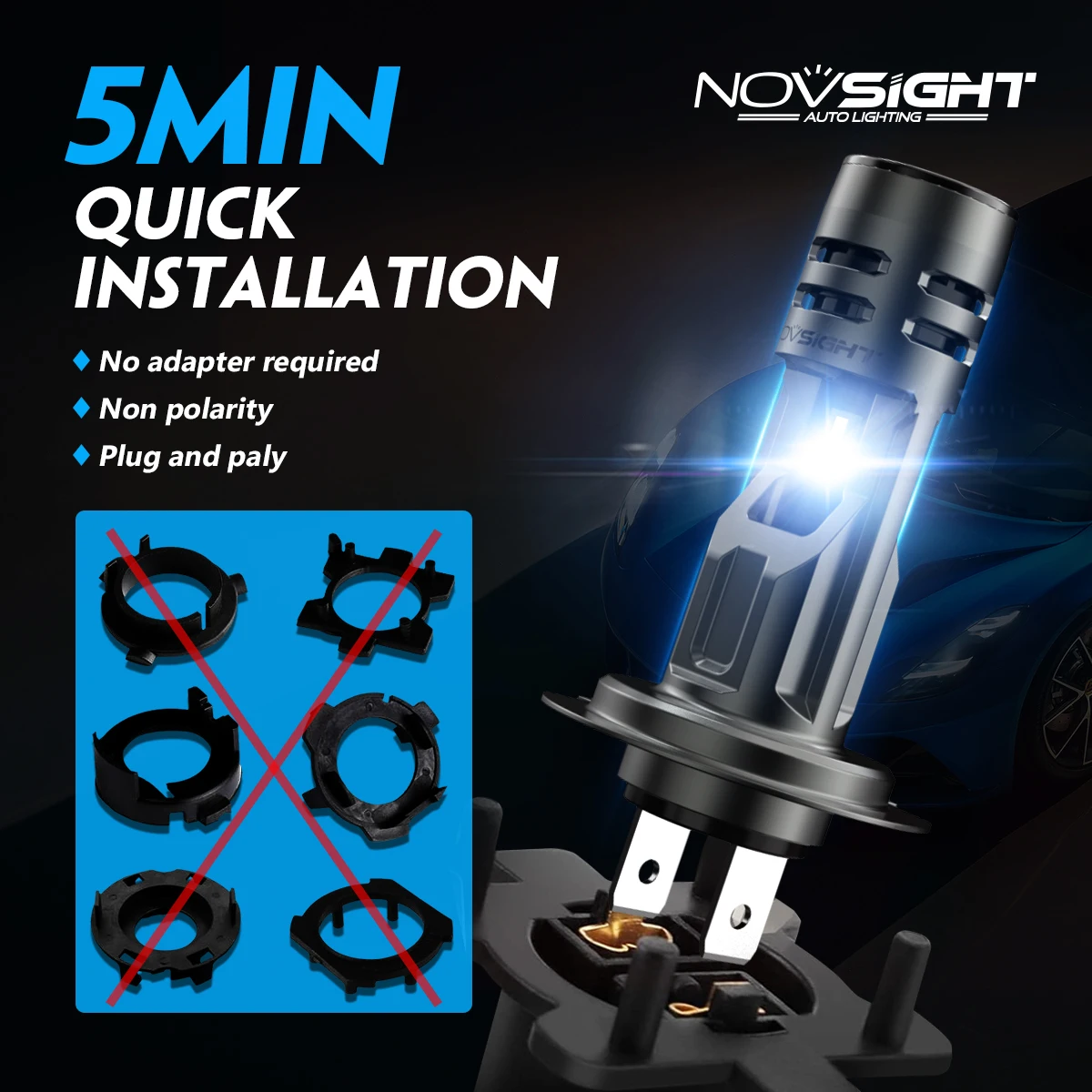 NOVSIGHT N58 H7 LED Reflektor 1:1 Mini Veľkosť Svetlomet 60W 12000LM 6500K Auto Lampy Super Svetlé Plug and Play Auto Žiarovky Svetlometu Obrázok 1