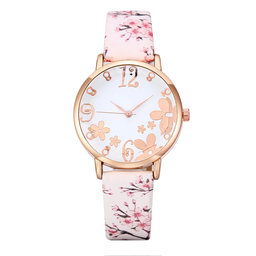 Móda Kvetinový Náramok Kožený Prúžok Dial Hodinky pre Ženy, Štýlové Náramkové hodinky Quartz Luxusné Dámske Šaty Hodiny reloj mujer Obrázok 1