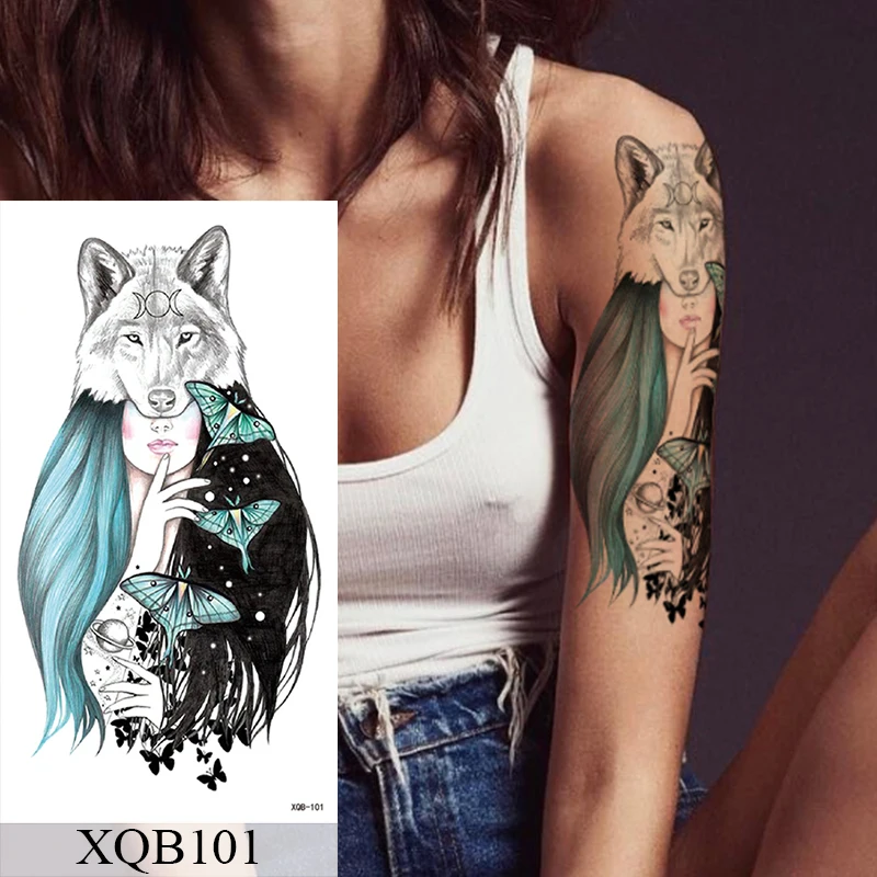 Dočasné Tetovanie Nálepky Vlk Kvety Flash Nepremokavé Tetovanie Had, Drak Body Art Rameno Falošné Tetovanie Ženy Muži Obrázok 1