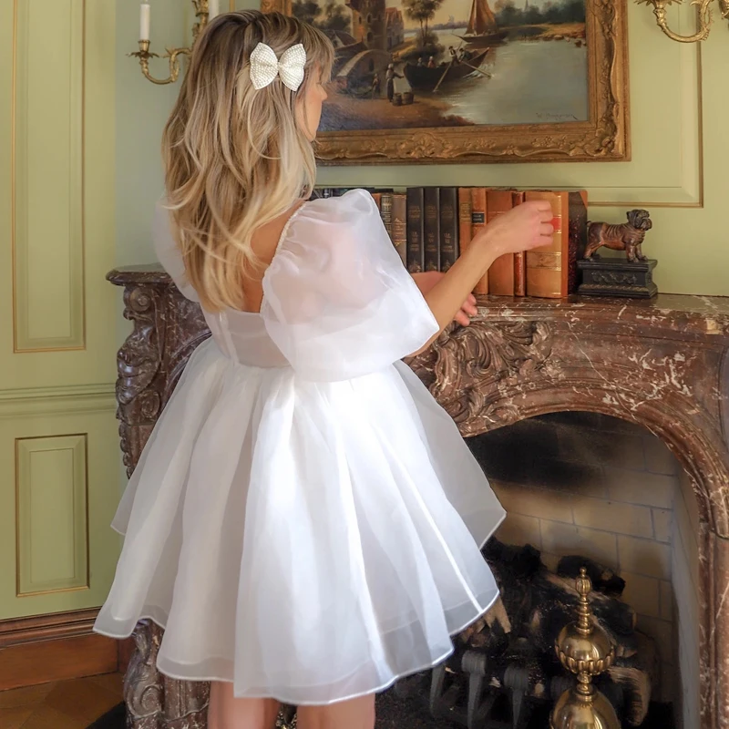 Kawaii Dievča Gázy Tylu Šaty Elegantné Lístkového Rukávy Princezná Prom Šaty Večerné Party Noc Mini Šaty Žien Celkom Pôvabné Obrázok 1