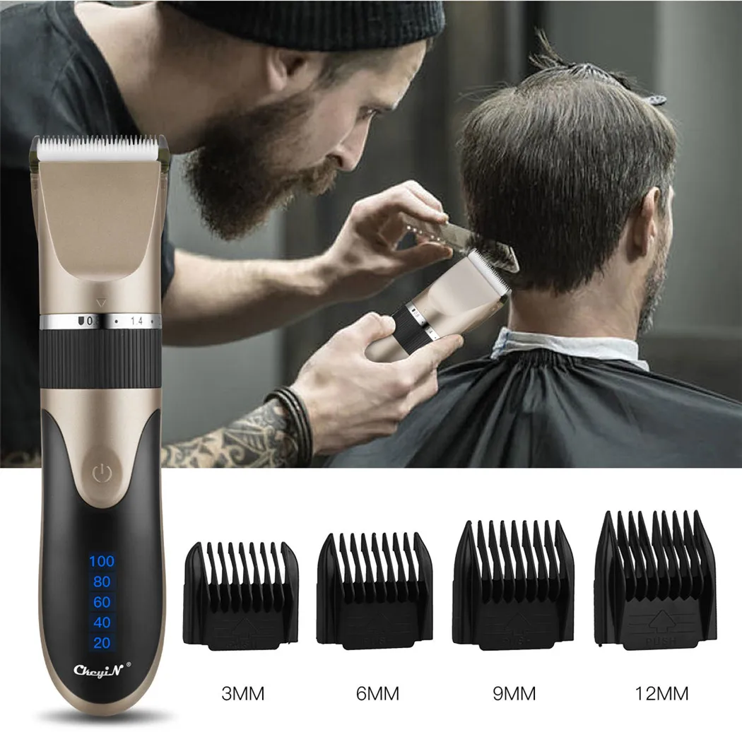 CkeyiN Professional Hair Clipper pre Mužov Elektrická Keramická Čepeľ Zastrihávač Brady Nabíjateľná Vlasy Rezací Stroj & 4 Limit Hrebene Obrázok 1