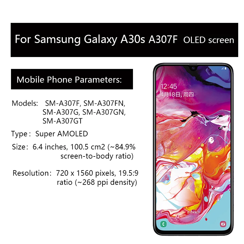 AMOLED Pre Samsung Galaxy A30s A307F A307 A307FN LCD Displej nahradenie Digitalizátorom. Montáž Obrázok 1