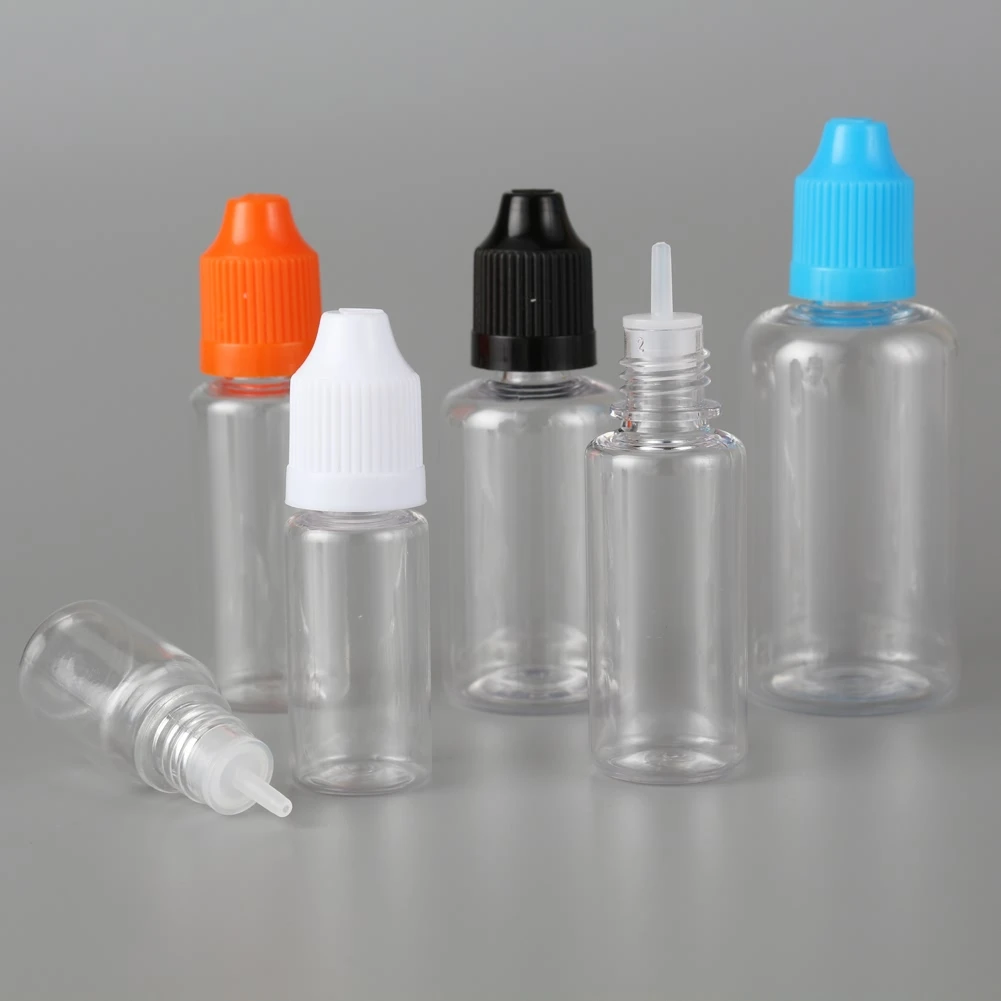 10PCS 5ml-100 ml Plastových PET-Vodné Kvapalné Šťavy Oko Kvapkadla Jasné Fľaše Ukázal Tip Vape Kontajner a Detská Bezpečné Čiapky Obrázok 1