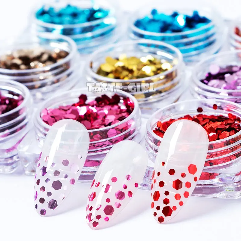 12 Mriežky/Box alebo 1 Jar Kvalitný Mix Veľkostí Hexagon na Nechty, Glitter Holografické Sequin Arylic Nail Art Paillette Obtlačky DIY Tipy Obrázok 1