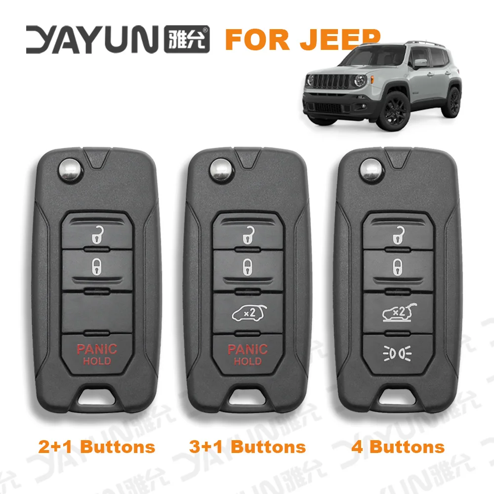 YAYUN 2+1 Tlačidlá Pre Jeep Renegade 2015/6/7/8 Flip Diaľkové Kľúča Vozidla púzdro S Uncut SIP22 Náhradné Žiletky S Logom 4A Obrázok 1