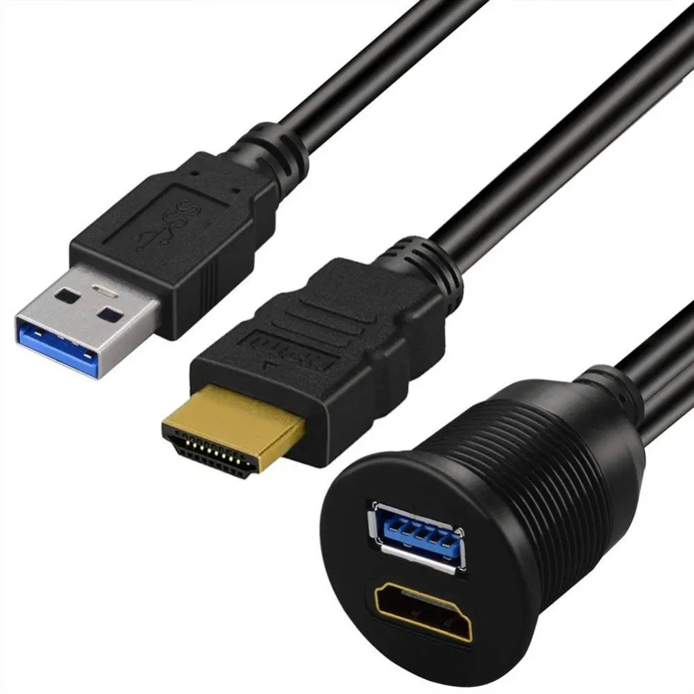 USB 3.0 A HDMI-kompatibilný s HDMI-kompatibilné + USB3.0 AUX Rozšírenie Tabuli Nepremokavé Auto Vložené Montáž Káblov Obrázok 2