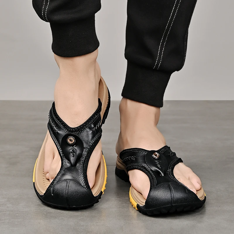 Letné Bežné Sandále Pravej Kože Mužov Outdoorové Sandále Dizajnér Flip Flops Ľahké Pánske Listov Pláže Topánky Zapatos Hombre Obrázok 2