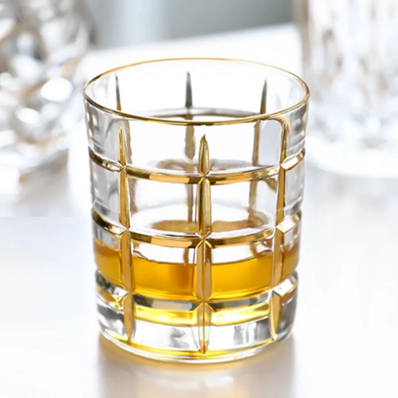 Európska Klasická Hrubé Crystal Osnovy V Gold Luxusné Whisky Poháre Staromódnou Verre Whisky Sklo Chivas Vodka Cup Obrázok 2