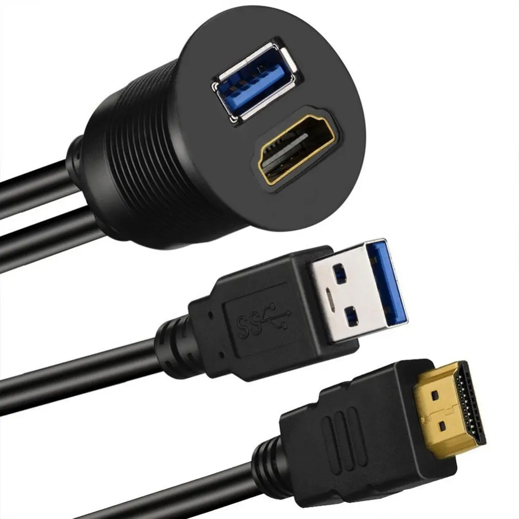 USB 3.0 A HDMI-kompatibilný s HDMI-kompatibilné + USB3.0 AUX Rozšírenie Tabuli Nepremokavé Auto Vložené Montáž Káblov Obrázok 3