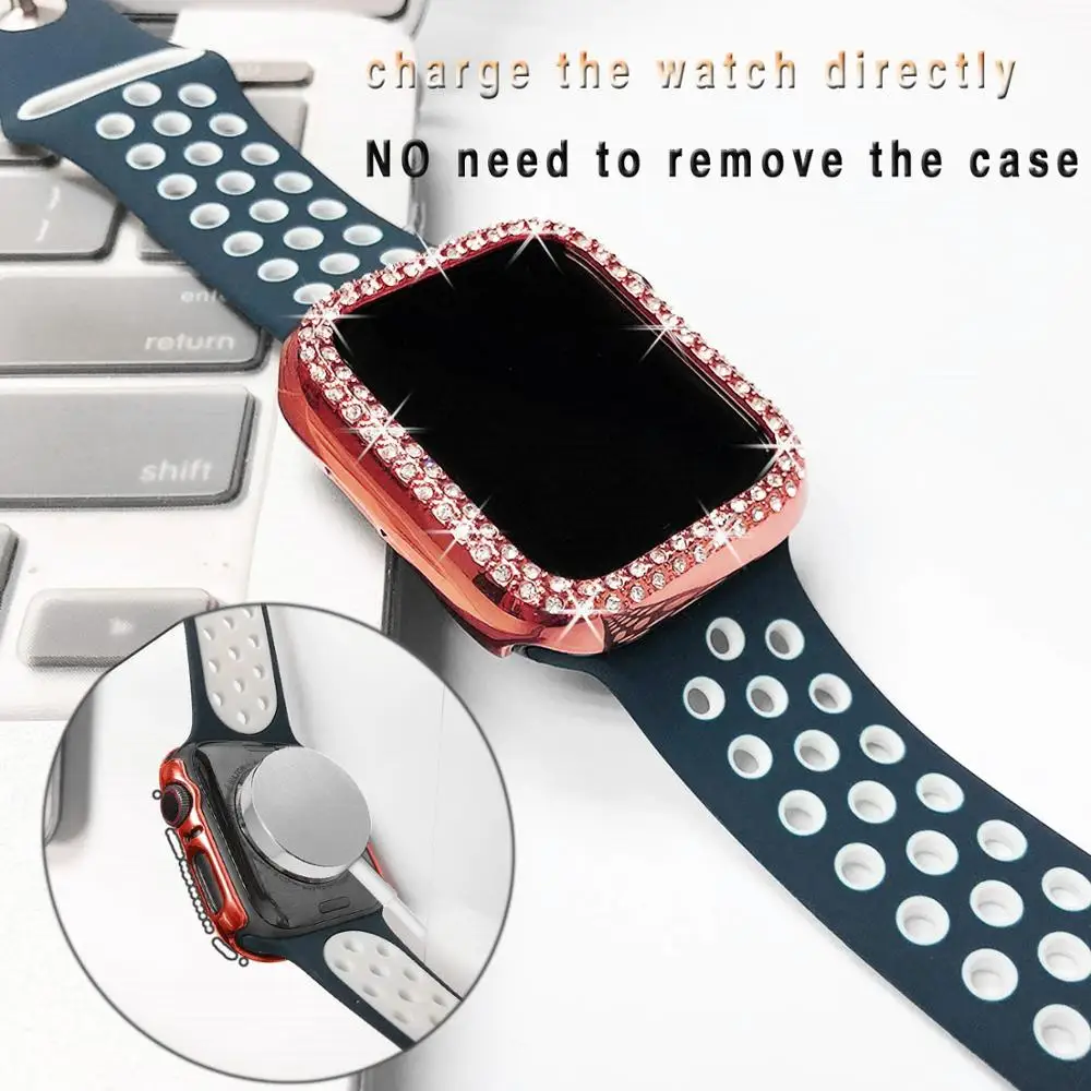 Diamantový obal Pre Apple hodinky Prípade 44 mm 40 mm 42mm 38 mm Dvojité Drahokamu Nárazníka Chránič iWatch série 6 5 4 3 SE 7 45mm 41mm Obrázok 3