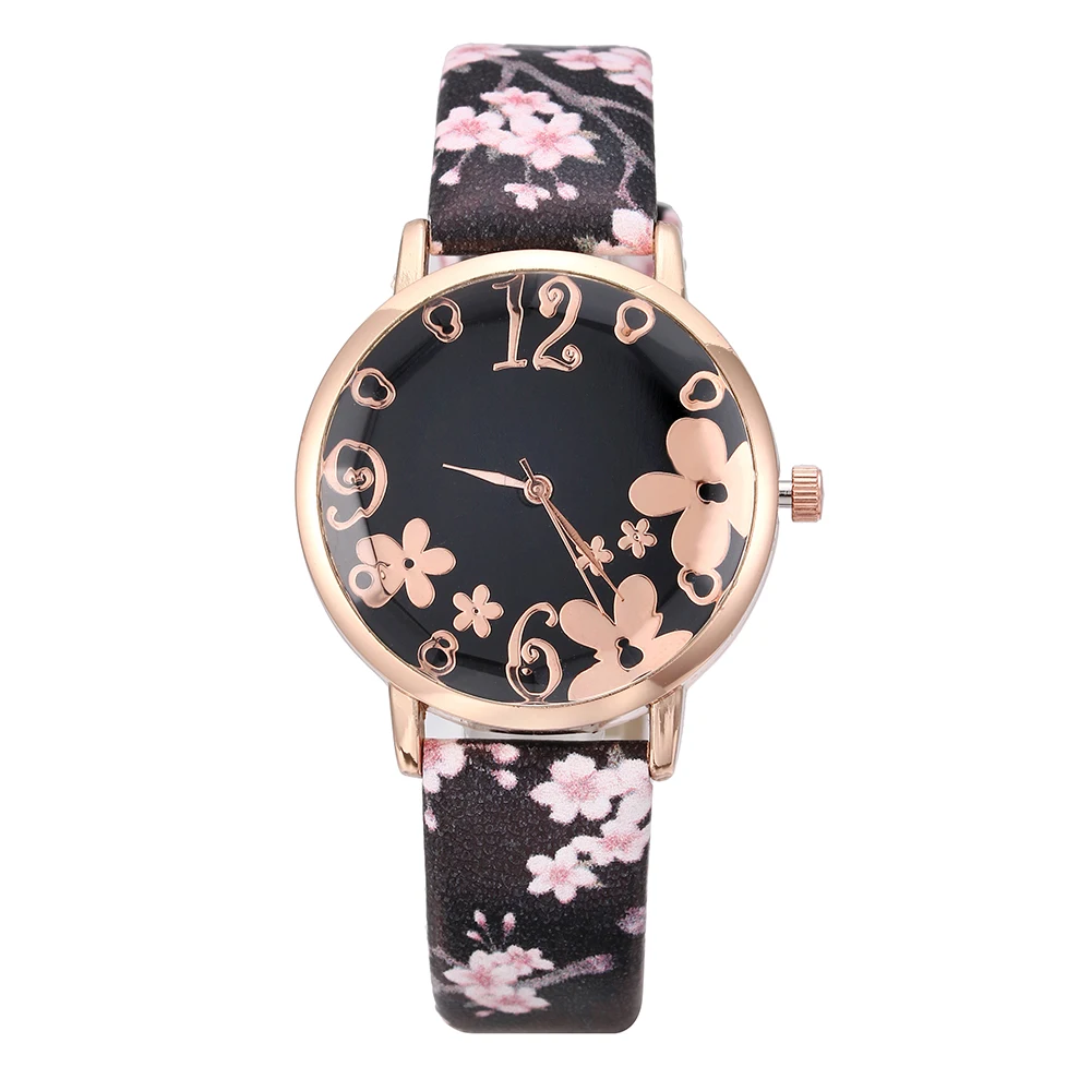 Móda Kvetinový Náramok Kožený Prúžok Dial Hodinky pre Ženy, Štýlové Náramkové hodinky Quartz Luxusné Dámske Šaty Hodiny reloj mujer Obrázok 4