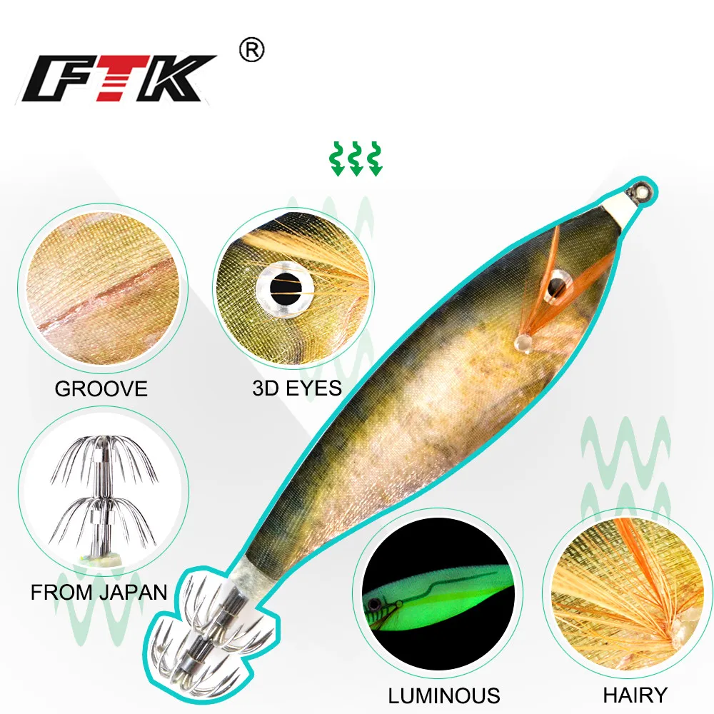 FTK Svetelný Umelý Morský Rybolov Squid Prípravky na Drevo Krevety 9 cm Sépie Squid Háčik Rybárske Návnady, Nástrahy, 3D Oči Rybárske Náčinie Obrázok 4