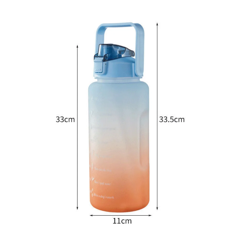2L/1L Fľaša na Vodu S Slamy Čas Značku Plastové Cestovné Vody Pohár Gradient Farba Veľkú Kapacitu, Matné Vonkajšie Športové Fľaše Obrázok 5