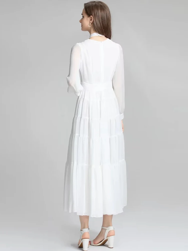 MoaaYina Módny Návrhár šaty Jeseň dámske Šaty tvaru Dlhý rukáv Vysoký pás Elegantné Biele Bežné Dlhé Šaty Obrázok 5