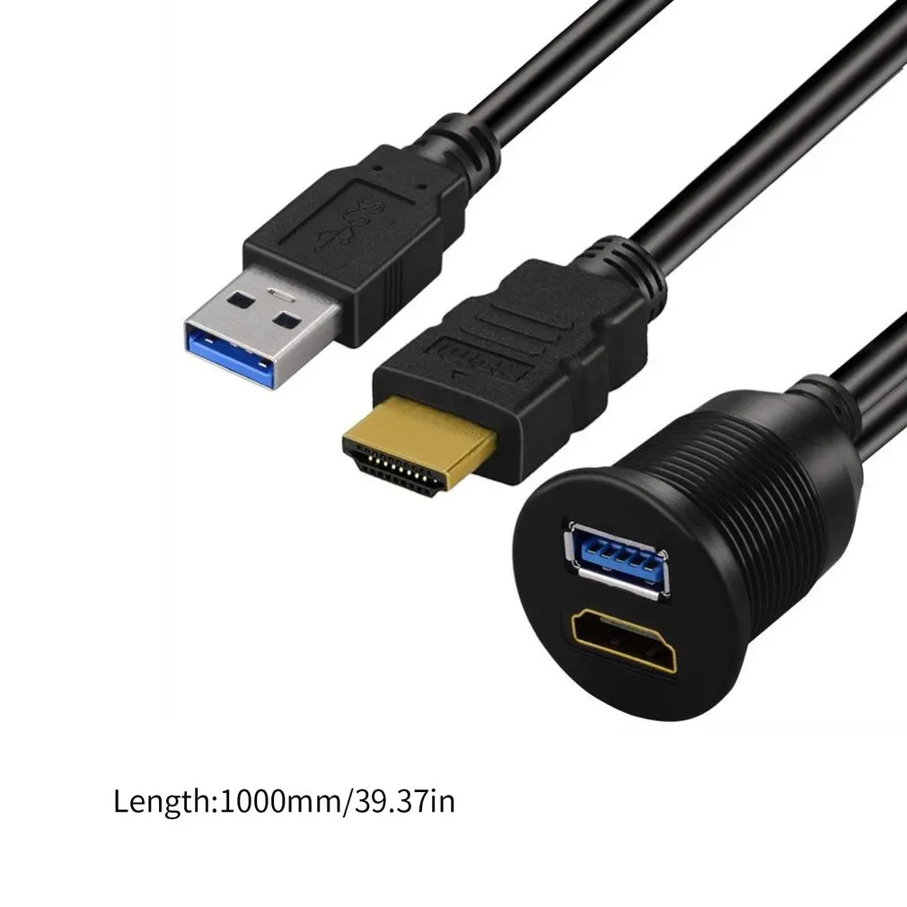 USB 3.0 A HDMI-kompatibilný s HDMI-kompatibilné + USB3.0 AUX Rozšírenie Tabuli Nepremokavé Auto Vložené Montáž Káblov Obrázok 5