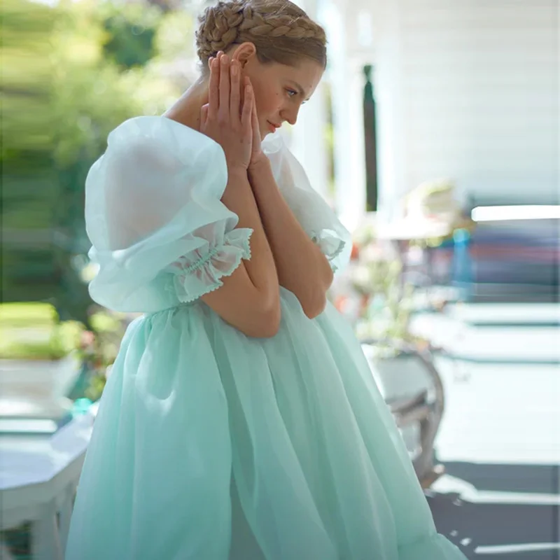 Kawaii Dievča Gázy Tylu Šaty Elegantné Lístkového Rukávy Princezná Prom Šaty Večerné Party Noc Mini Šaty Žien Celkom Pôvabné Obrázok 5