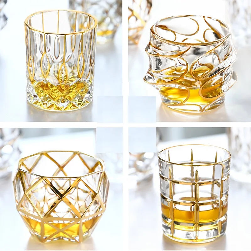 Európska Klasická Hrubé Crystal Osnovy V Gold Luxusné Whisky Poháre Staromódnou Verre Whisky Sklo Chivas Vodka Cup Obrázok 5