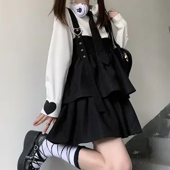 Preppy Štýl Kawaii Black Lolita Šaty Japonských Žien, Prehrabať Vrstva Jeseň Mäkké Dievča Bez Rukávov Kórejku Popruh, Mini Šaty