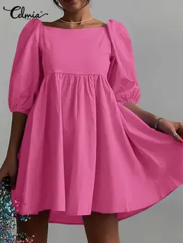 Celmia Lete Ženy 2022 Šaty Lístkového Rukáv Streetwear Elegantné Námestie Golier Mini Sundress Módne Femme Voľný Čas Krátke Šaty