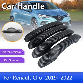 Carbon Fiber Dverí Rukoväť Kryt pre Renault Clio MK5 BF 2019 2020 2021 2022 Lutecia Auto Dekorácie Ochranné Nálepky Príslušenstvo