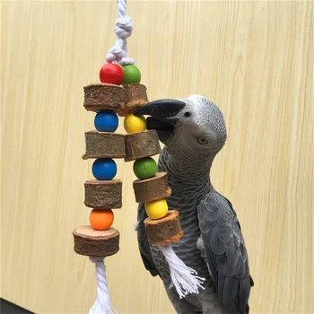 Prírodné Drevené Vtákov Papagáj Farebné Hračky Žuť Skus Zavesenie Klietky Gule Laná
