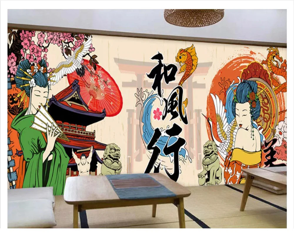 beibehang Klasické dekoratívne maľby abstraktných de parede tapety Japonskej kuchyne gurmán zvláštna téma, stravovanie pozadí Obrázok 1