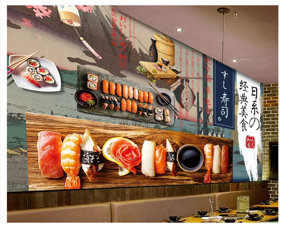 beibehang Klasické dekoratívne maľby abstraktných de parede tapety Japonskej kuchyne gurmán zvláštna téma, stravovanie pozadí Obrázok 3